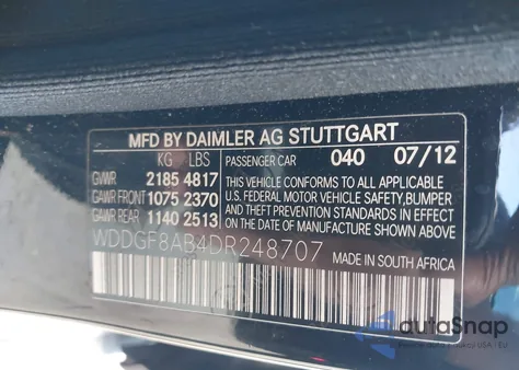 2013 Mercedes-Benz C 300 Sport 4Matic из США, поврежденный, VIN WDDGF8AB4DR248707